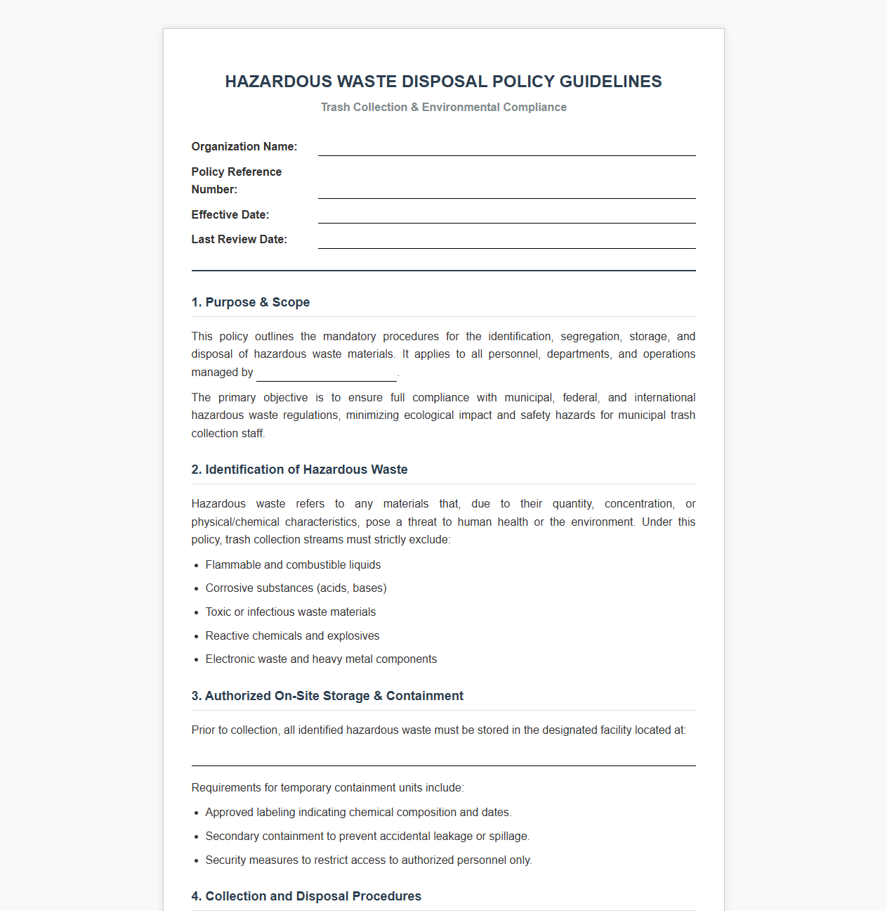 Hazardous Waste Disposal Policy Guidelines