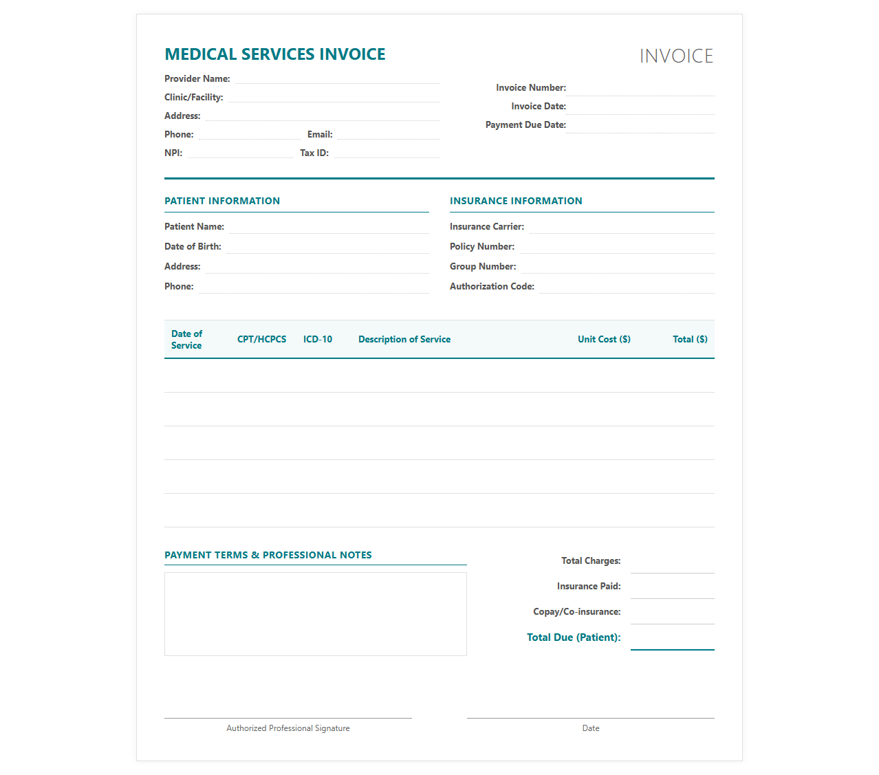 Healthcare Professional Service Invoice