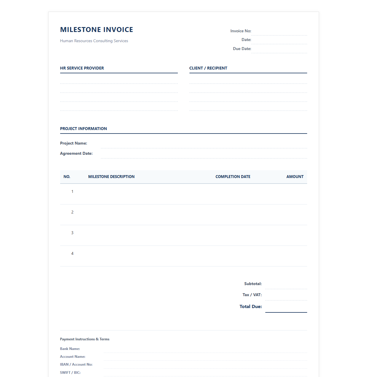 Human Resources Project Milestone Invoice