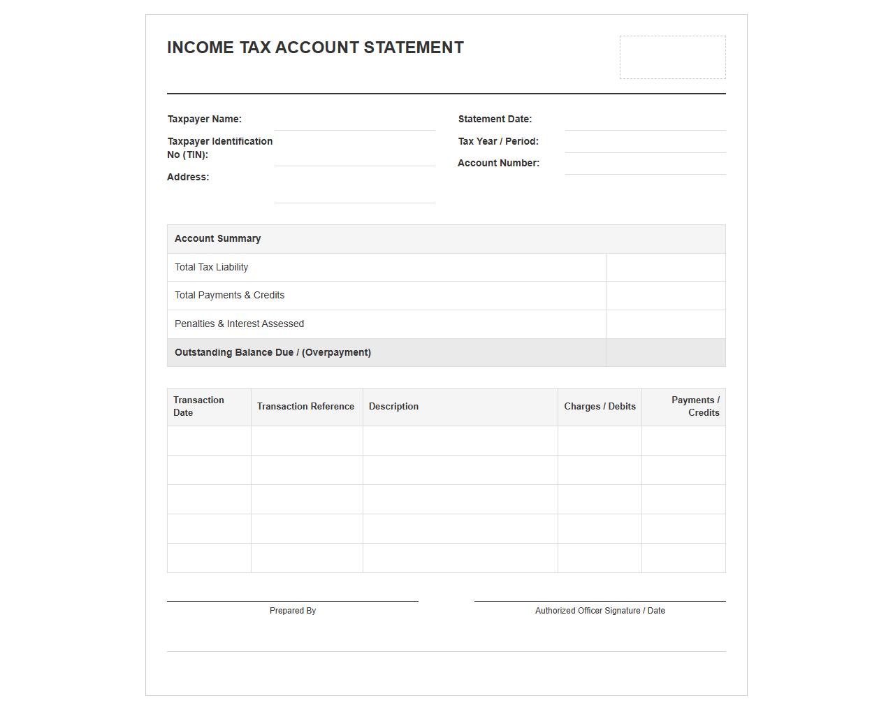 Income Tax Account Statement Template