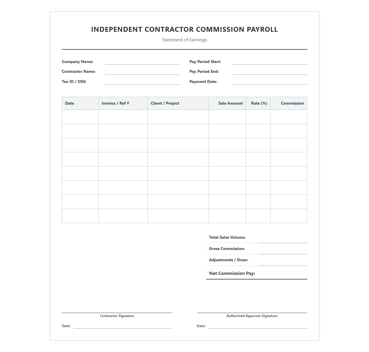 Independent Contractor Commission Payroll Template
