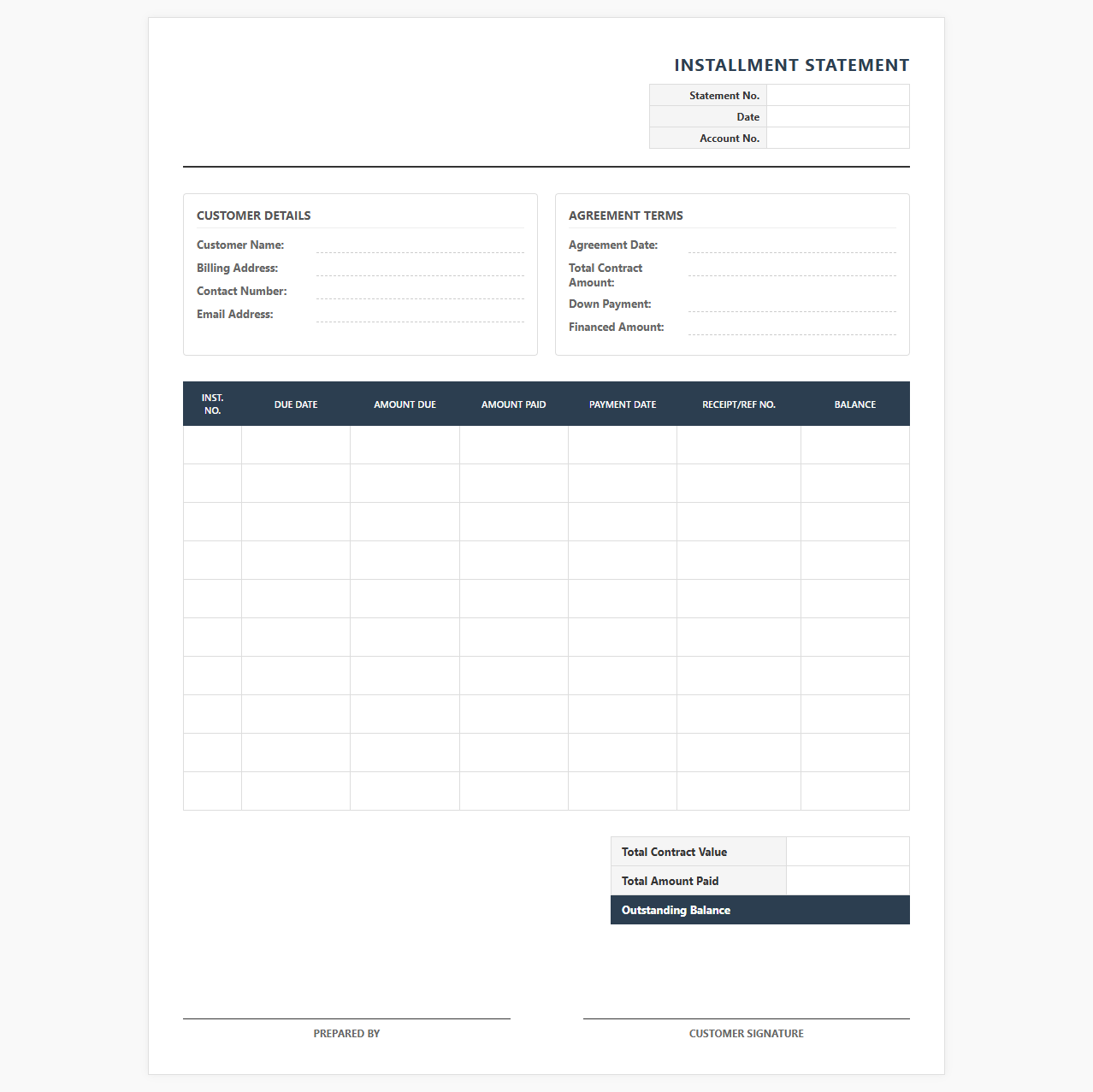 Installment Ledger and Payment Statement