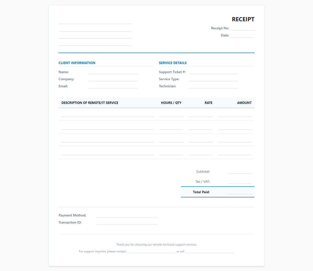 IT Support and Remote Technical Services Receipt