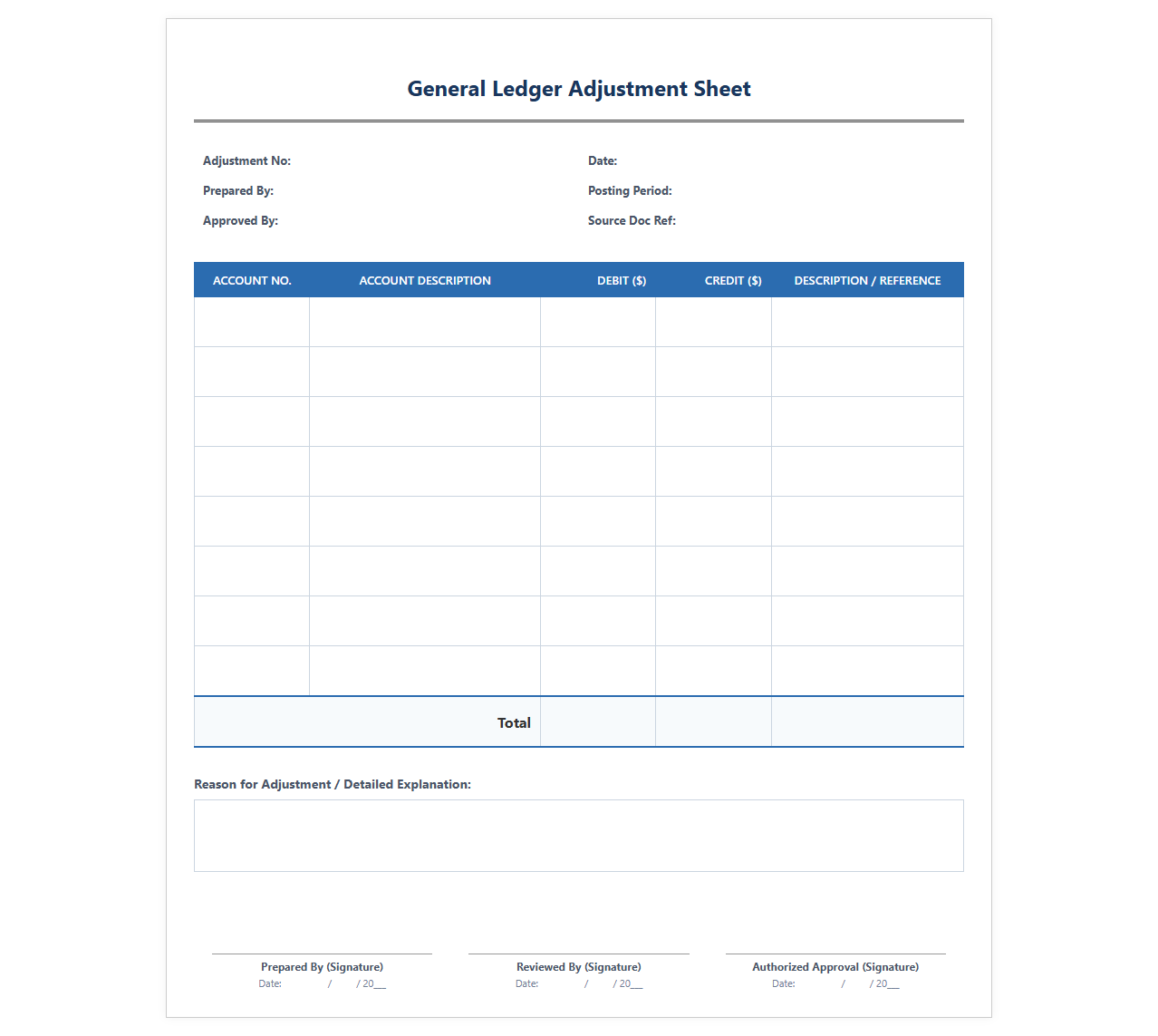 Ledger Correction and Adjustment Sheet