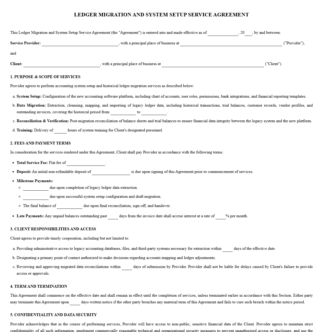 Ledger Migration and System Setup Service Agreement