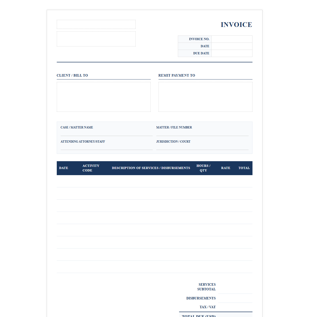 Legal Support Services Invoice Template
