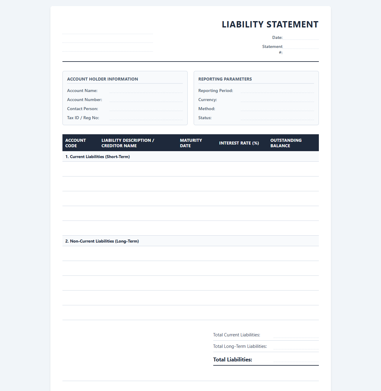 Liability Account Balance Statement Template