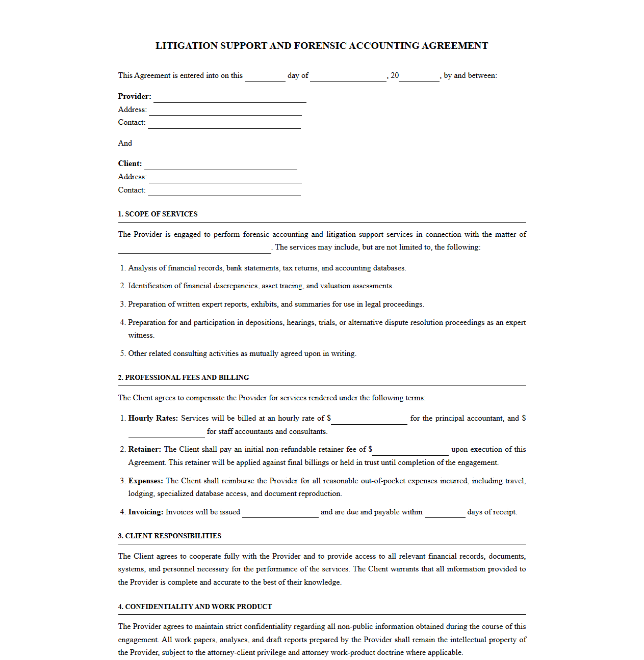 Litigation Support and Forensic Accounting Contract