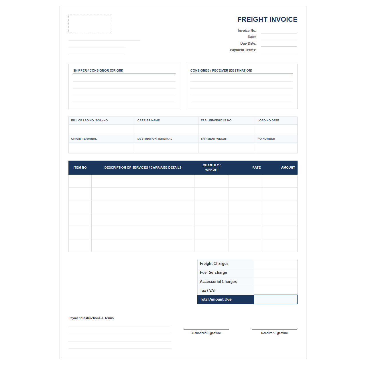 Logistics and Transport Billing Template