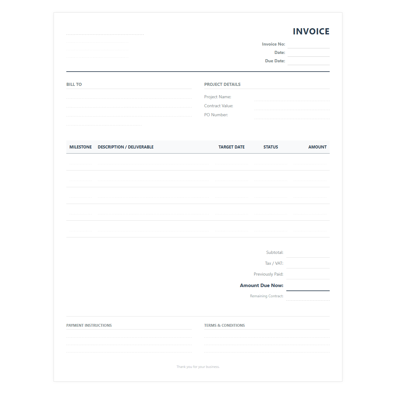 Milestone-Based Service Billing Template