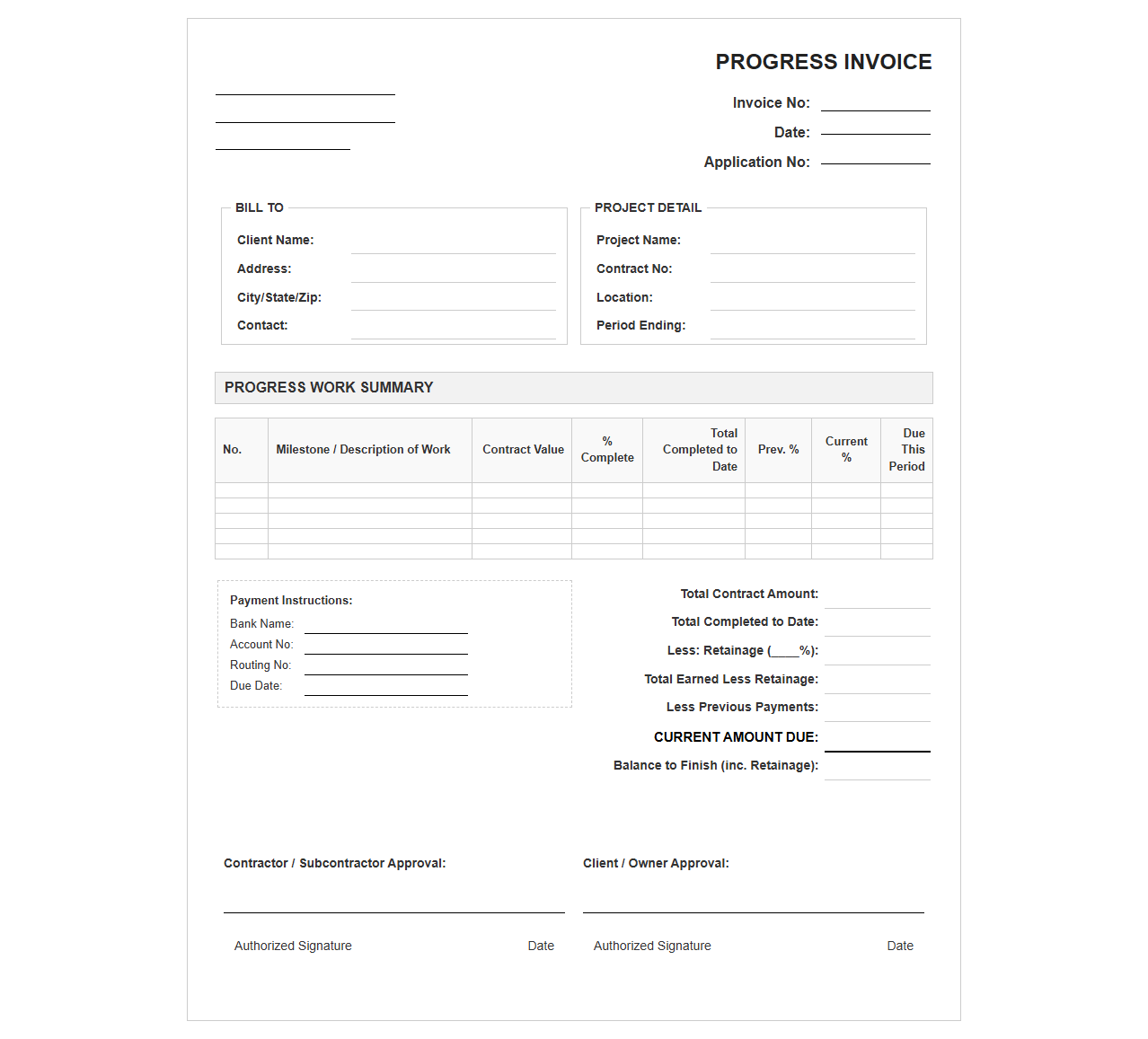 Milestone Progress Invoice Template