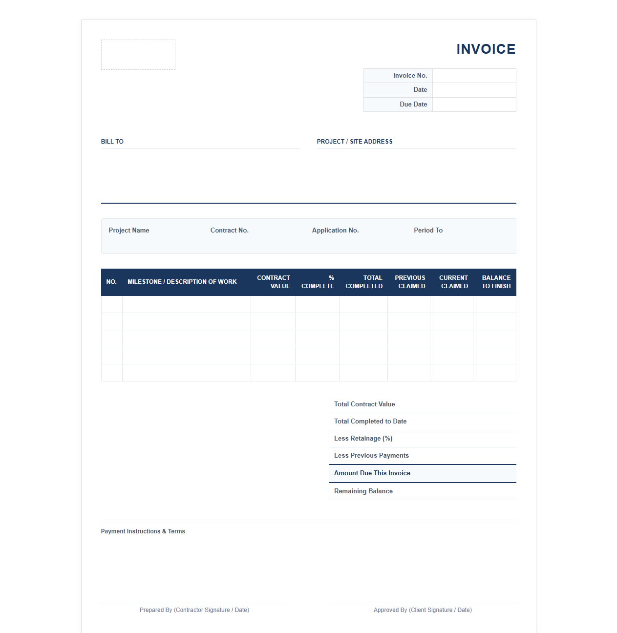 Milestone Progress Payment Invoice Template