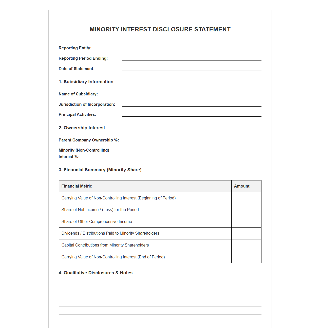 Minority Interest Disclosure Statement Template