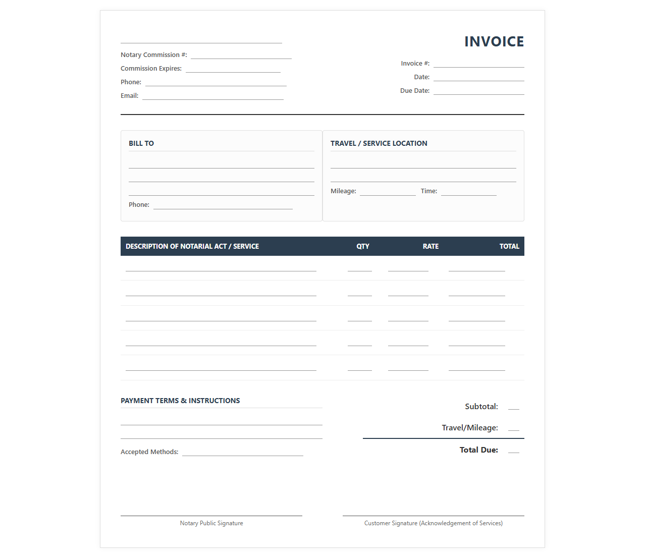 Mobile Notary Public Invoice Template