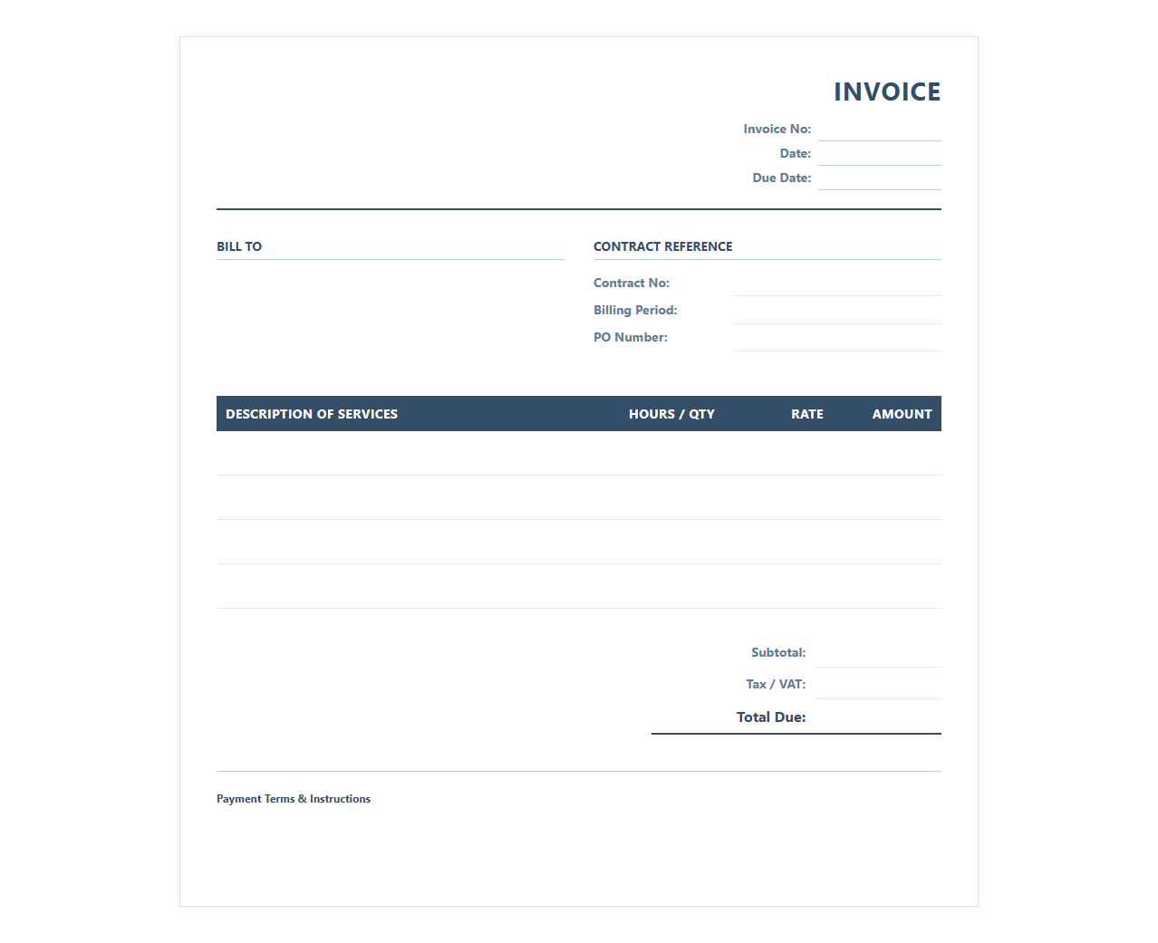 Monthly Contractual Services Invoice Template