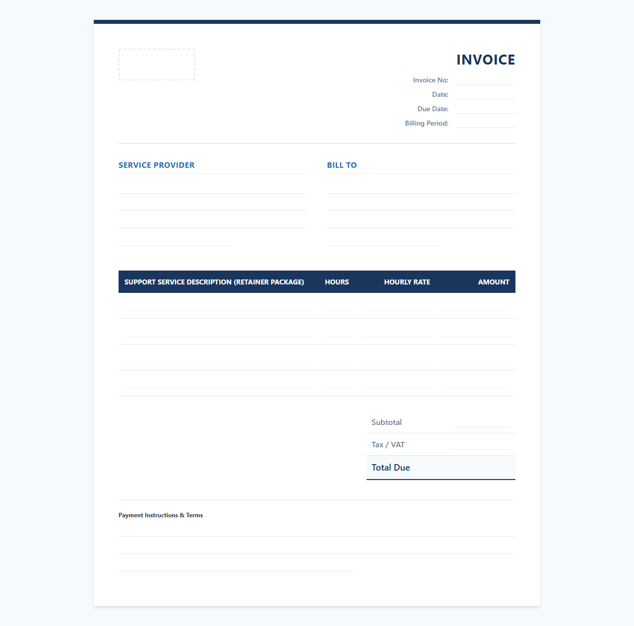 Monthly Customer Support Retainer Invoice