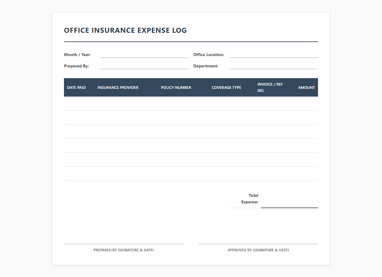 Monthly Office Insurance Expense Log