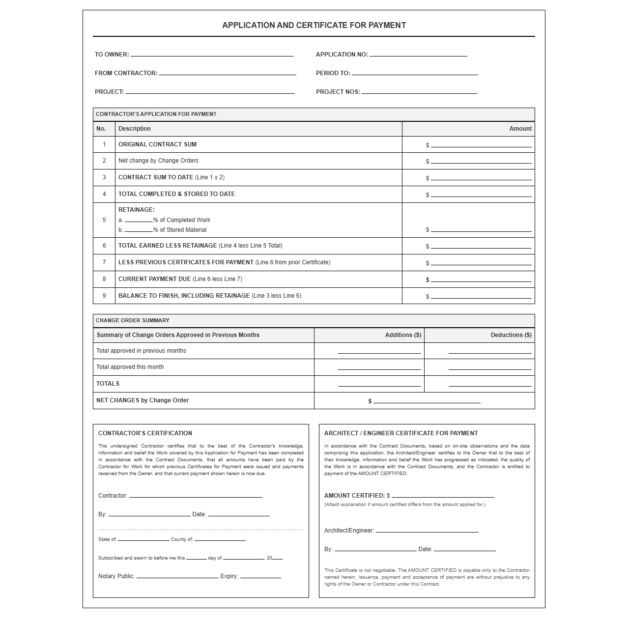 Monthly Progress Payment Application Statement