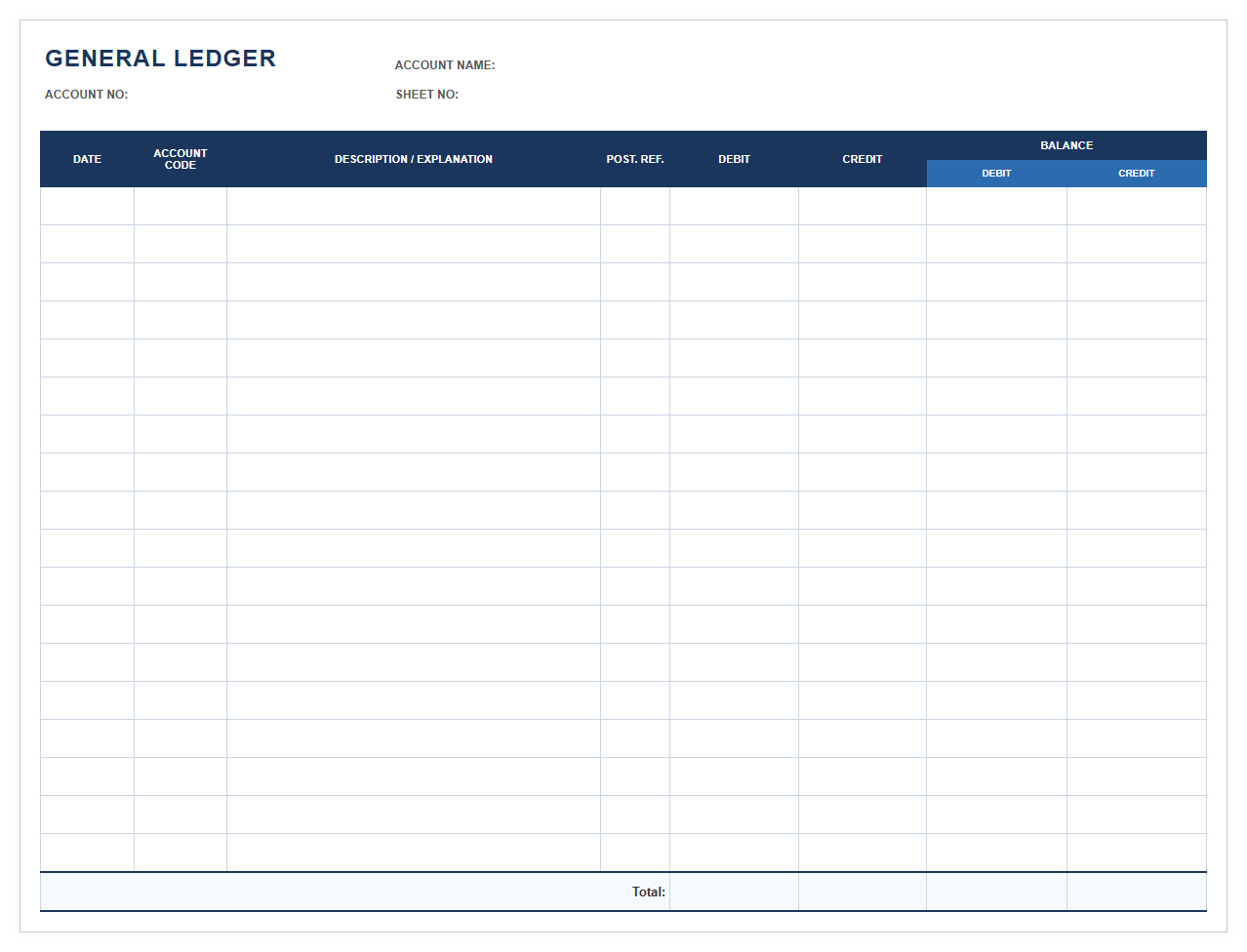 Multi-Column General Ledger Journal Template