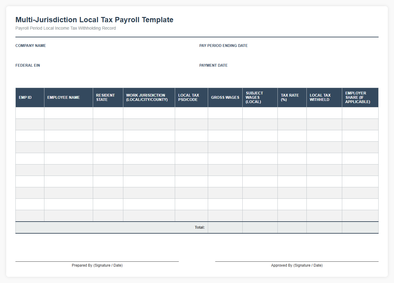 Multi-Jurisdiction Local Tax Payroll Template