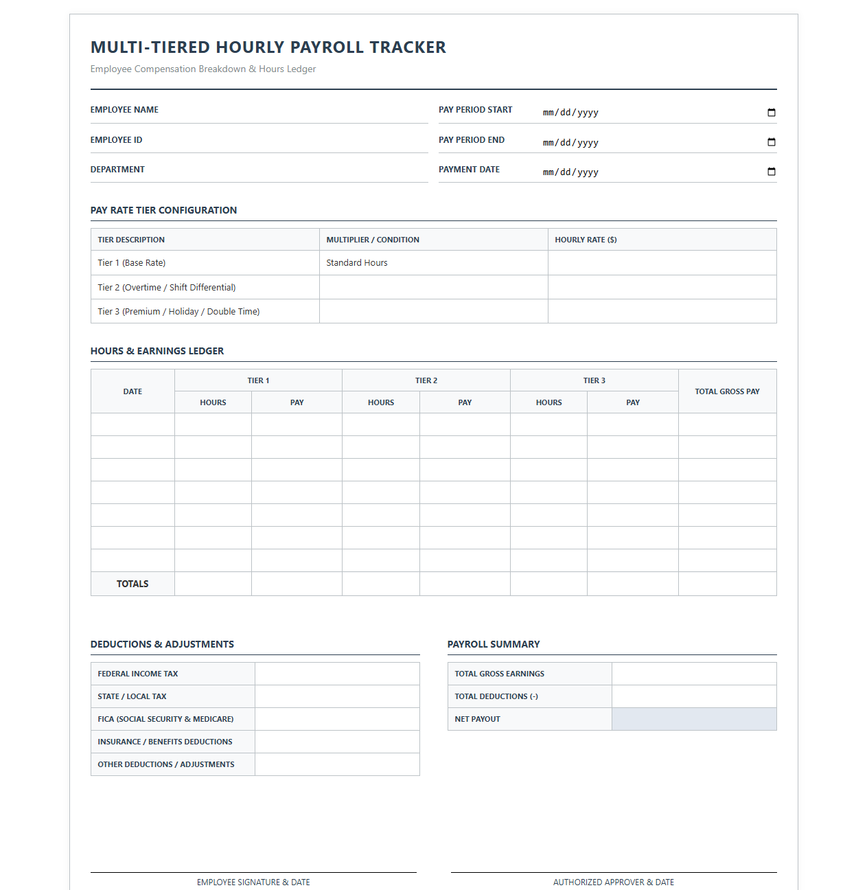 Multi-Tiered Hourly Payroll Tracker