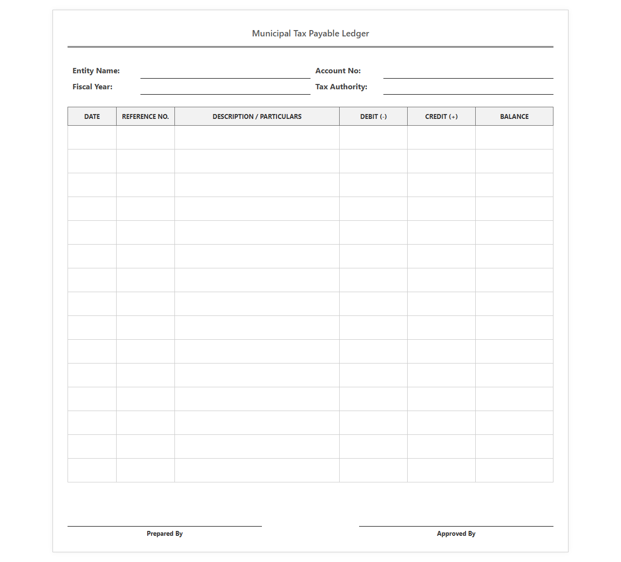 Municipal Tax Payable Ledger Template