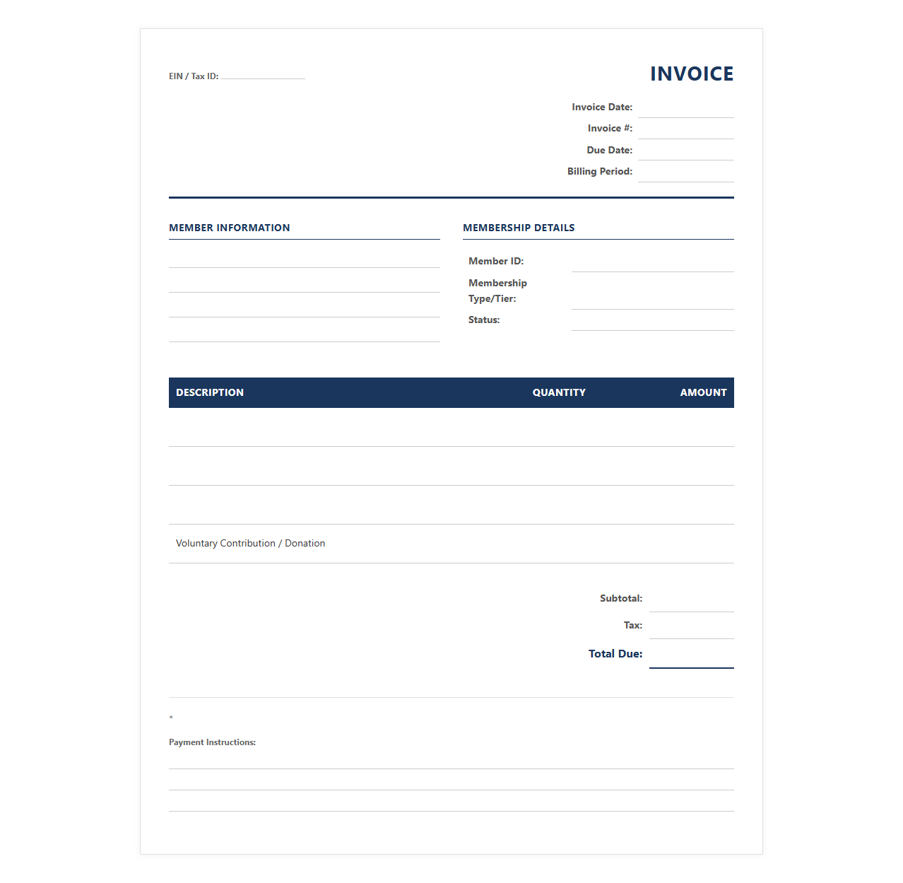 Non-Profit Organization Membership Dues Invoice
