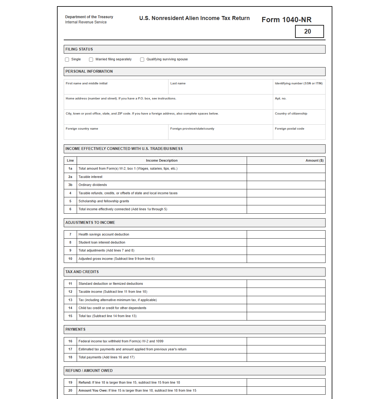 Nonresident Alien Tax Return Template