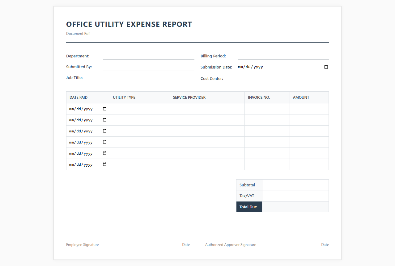 Office Utility Expense Report Form