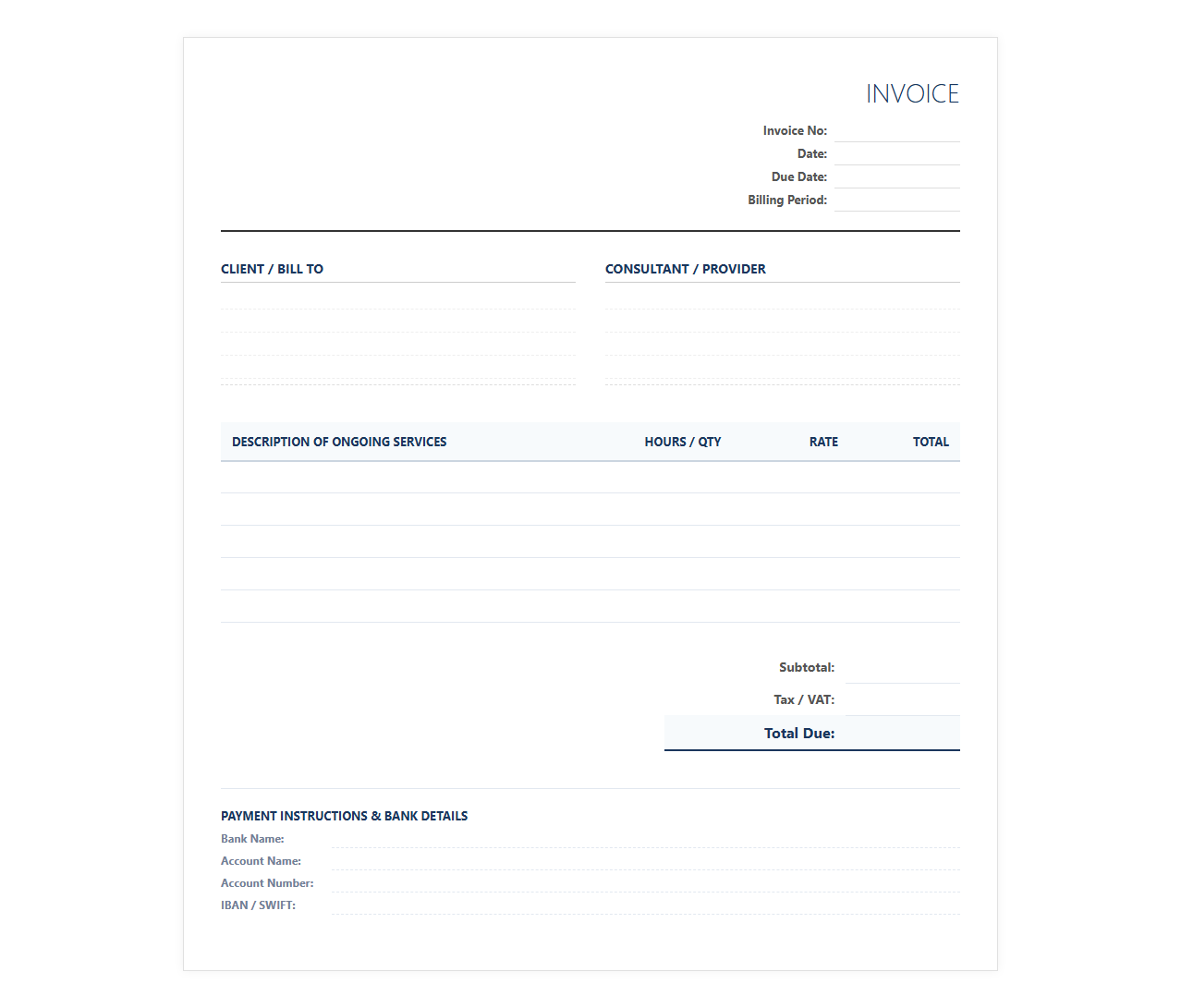 Ongoing Consultancy Services Invoice Template