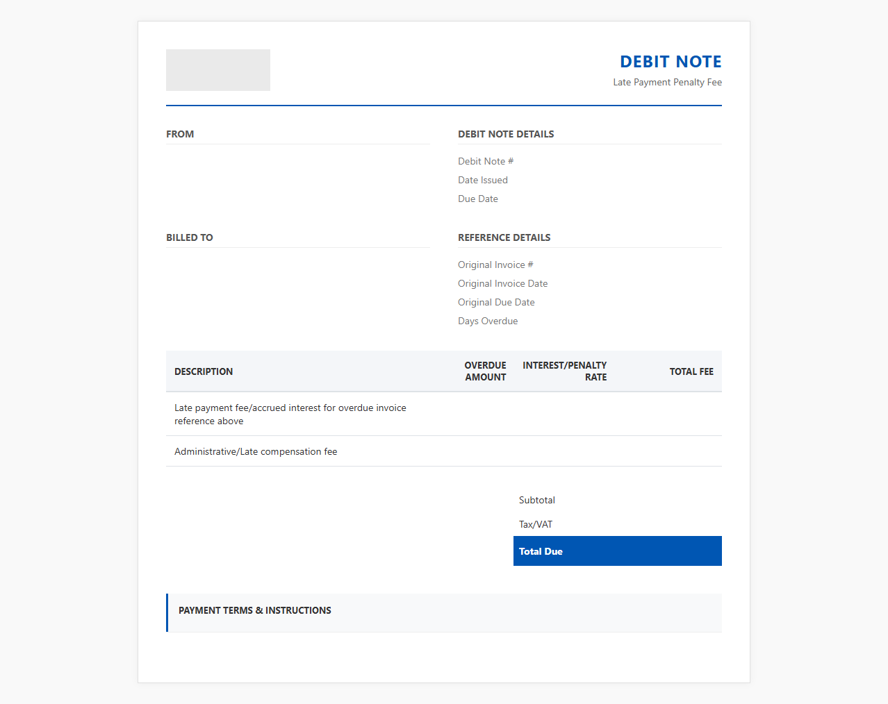 Overdue Invoice Penalty Fee Debit Template