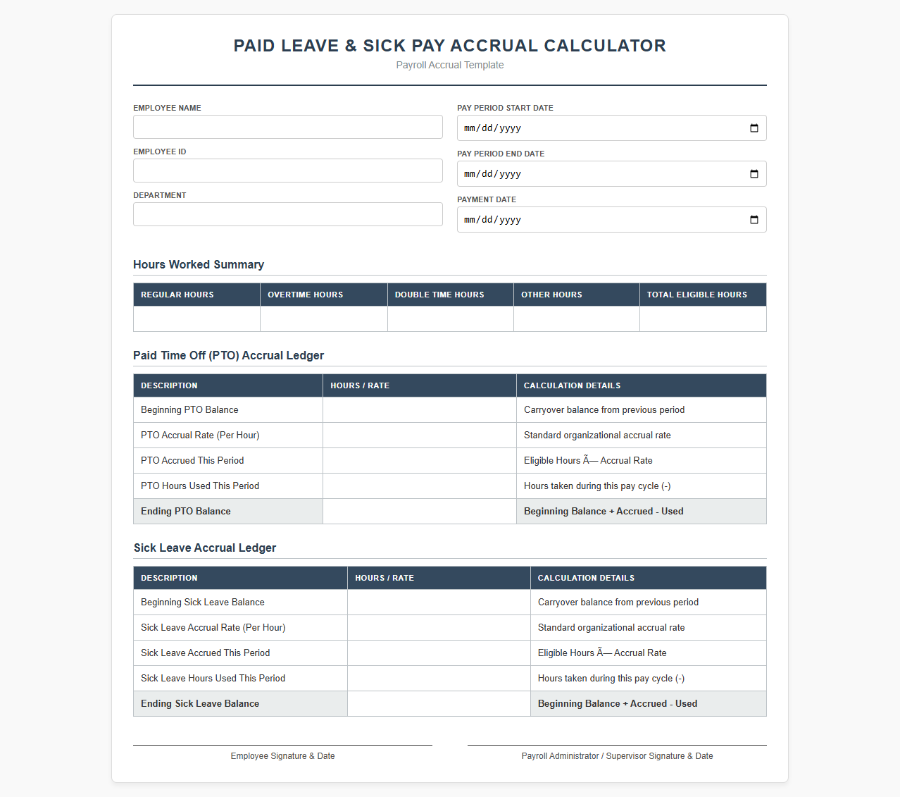Paid Leave and Sick Pay Accrual Payroll Calculator