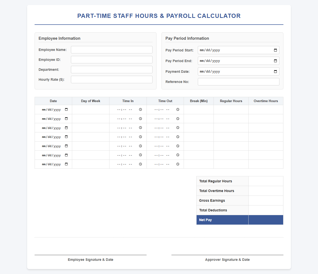 Part-Time Staff Hours and Payroll Calculator