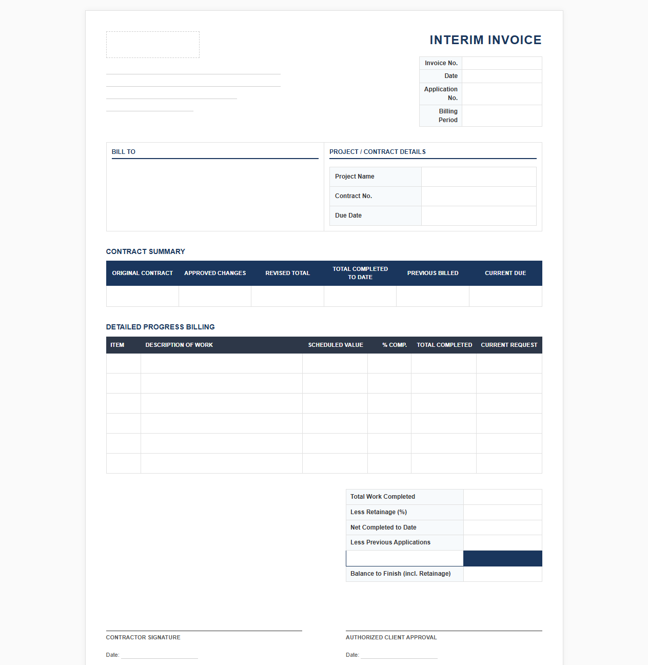 Partial Billing Invoice Template