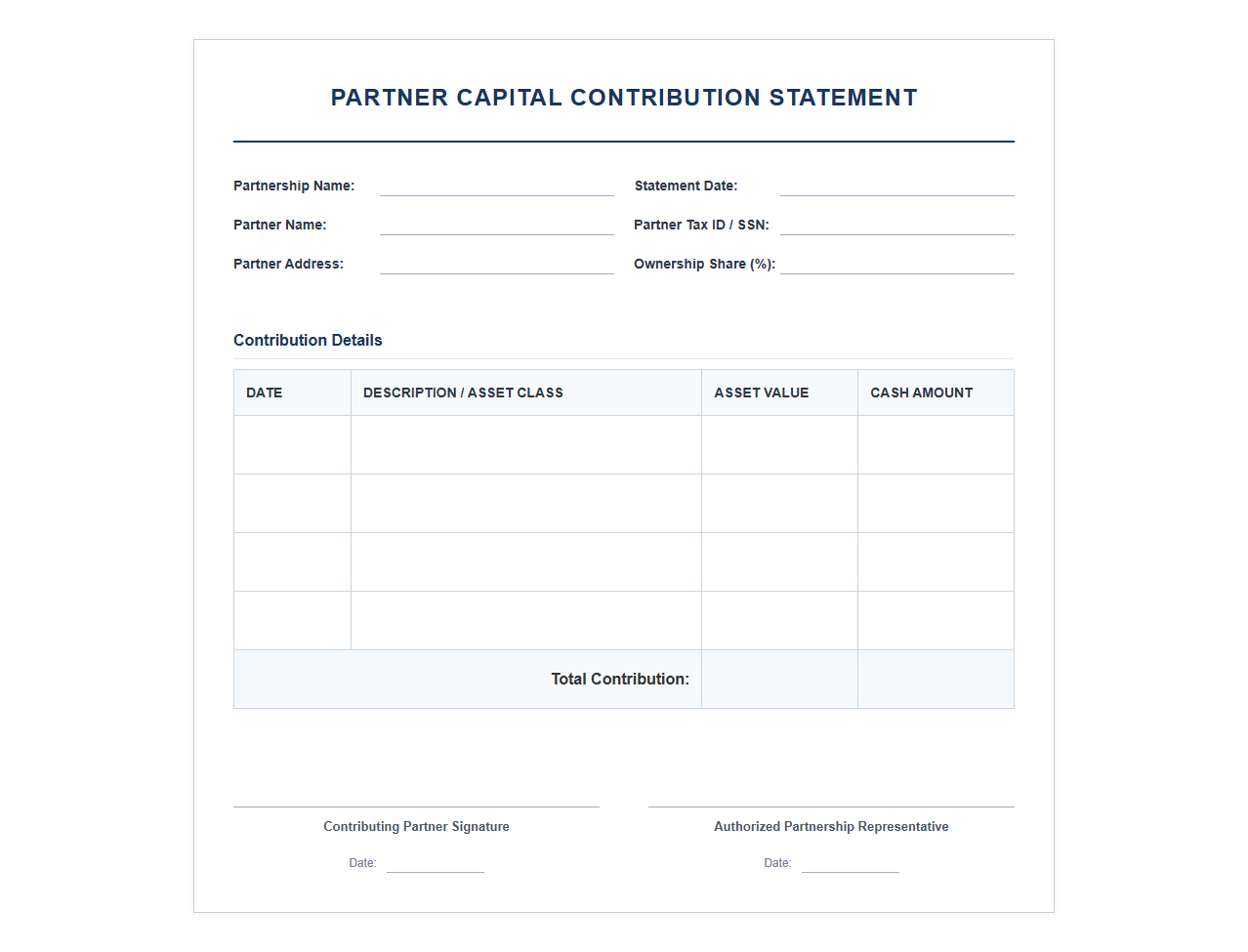 Partner Capital Contribution Statement Document