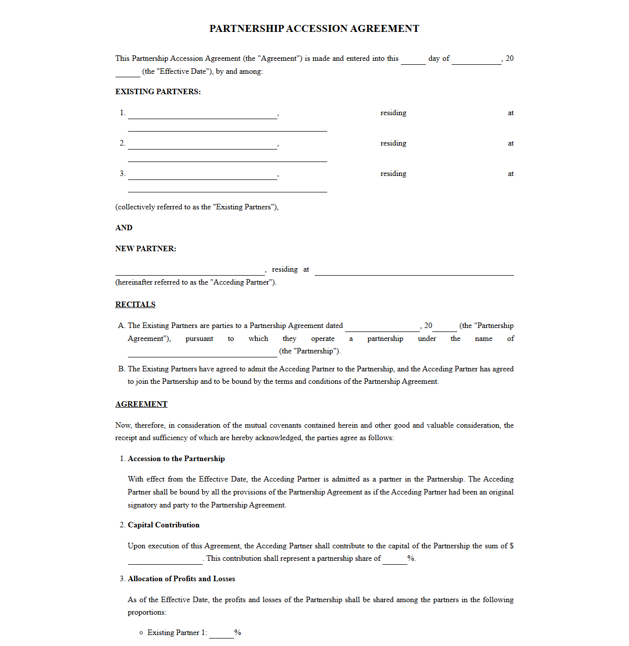 Partnership Accession Agreement Template