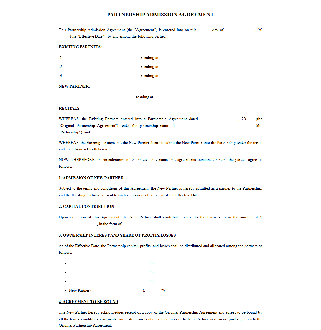 Partnership Admission Agreement Template