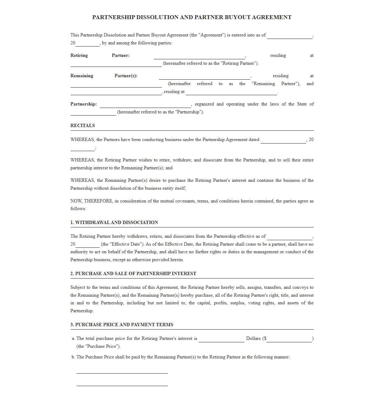 Partnership Dissolution and Partner Buyout Agreement