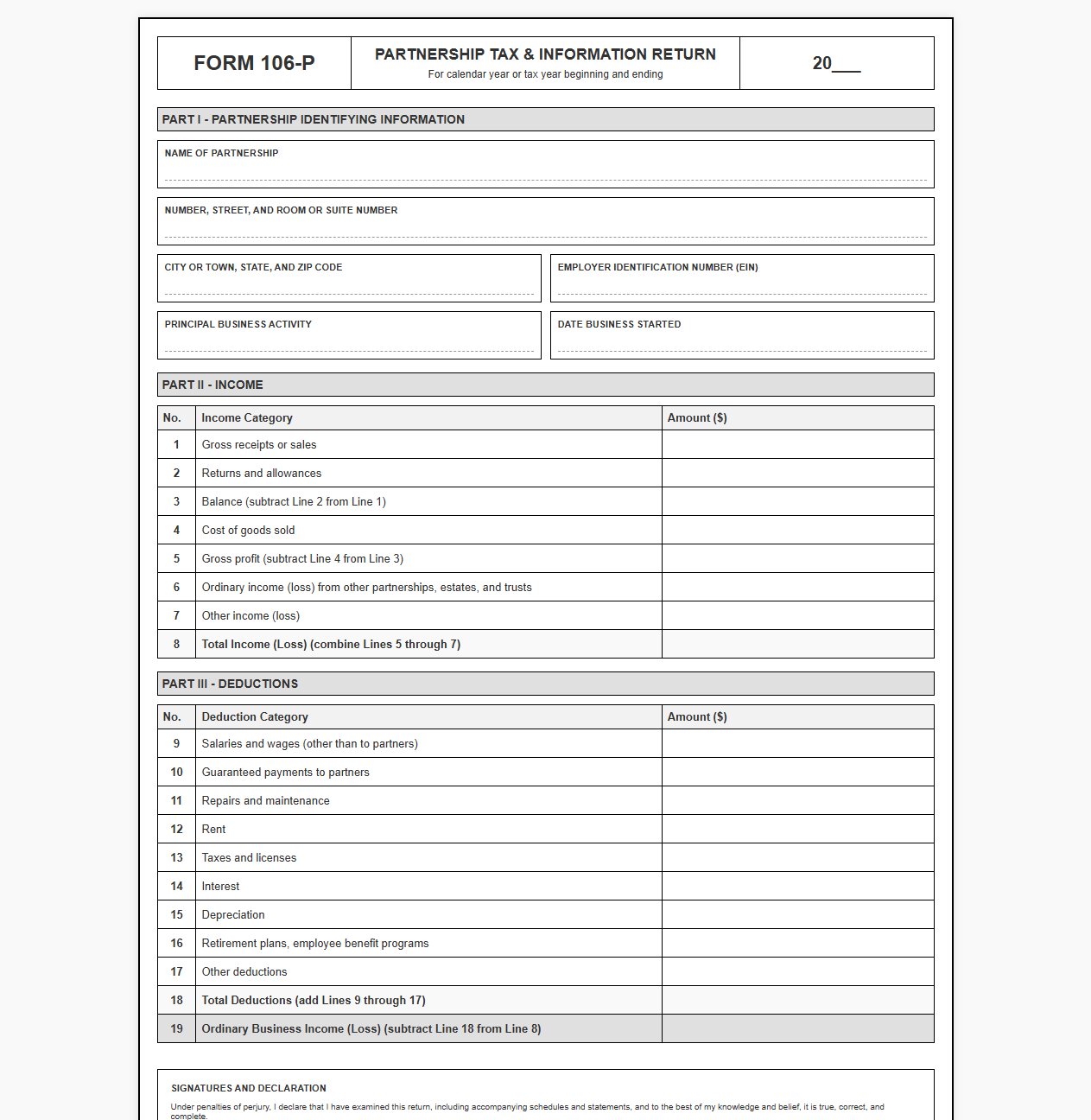 Partnership Tax and Information Return Template