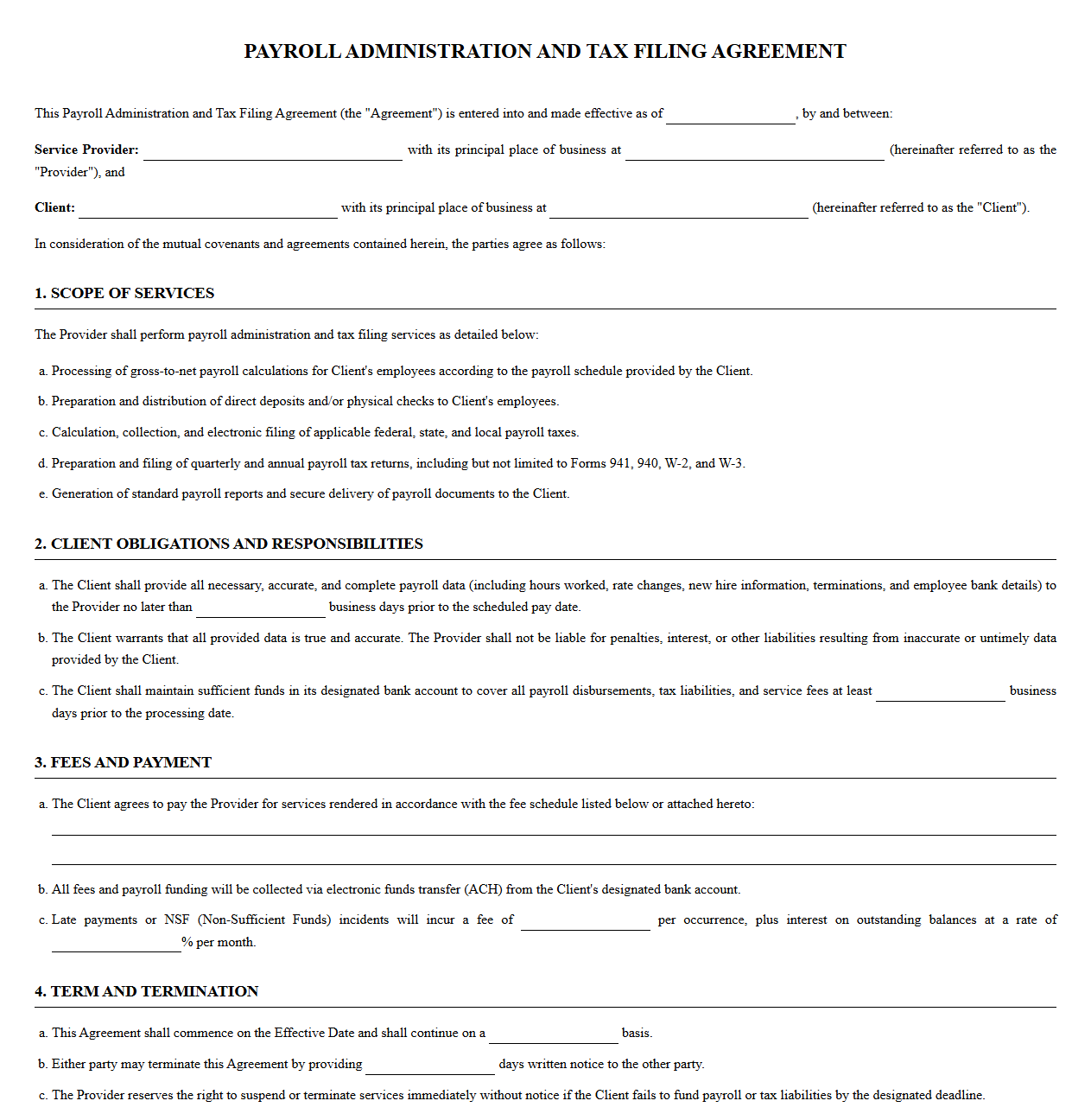 Payroll Administration and Tax Filing Agreement