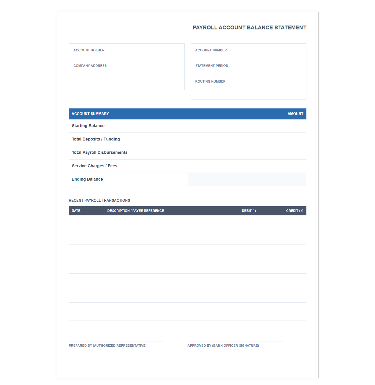 Payroll Bank Account Balance Statement
