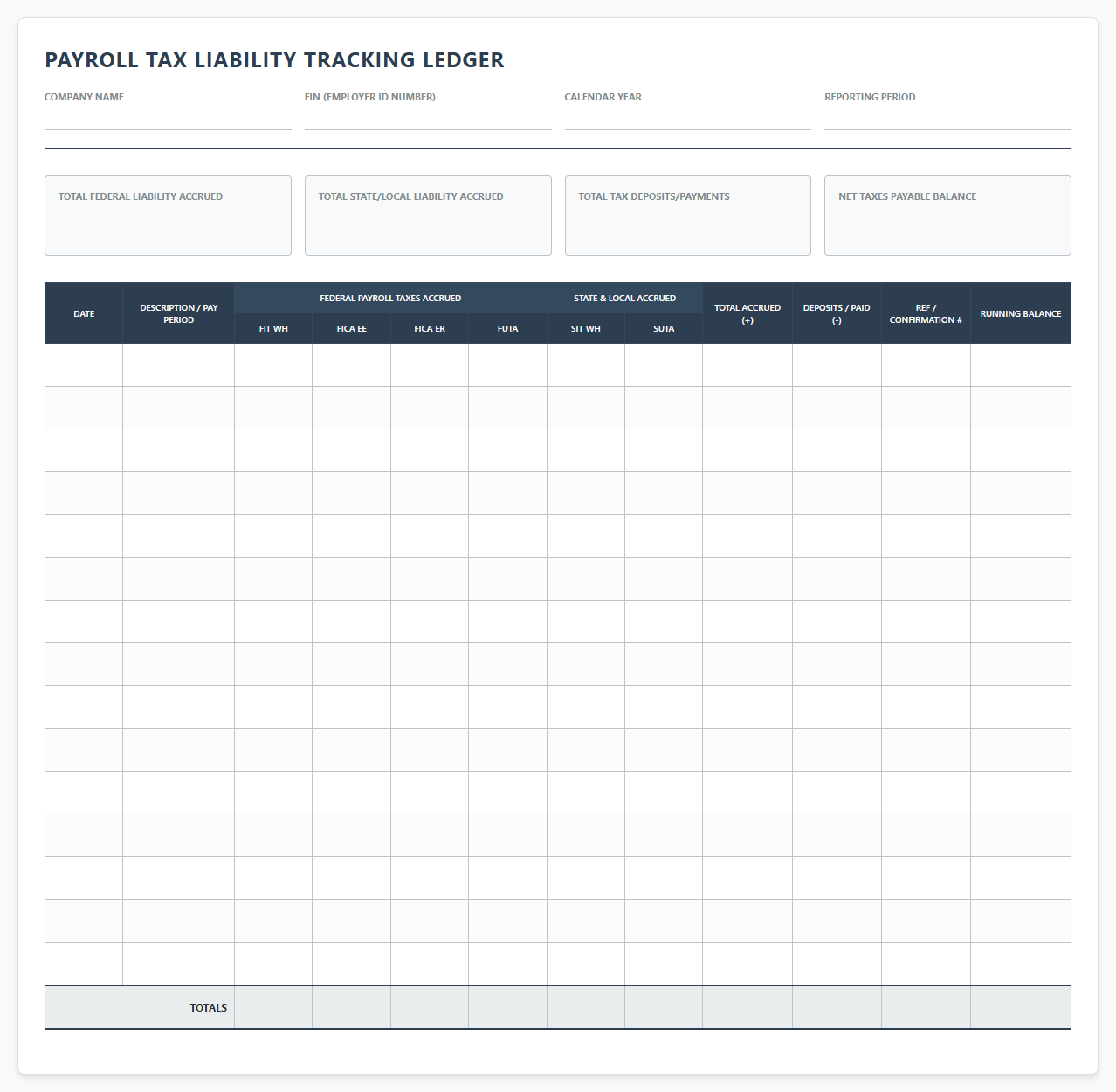 Payroll Tax Liability Tracking Ledger