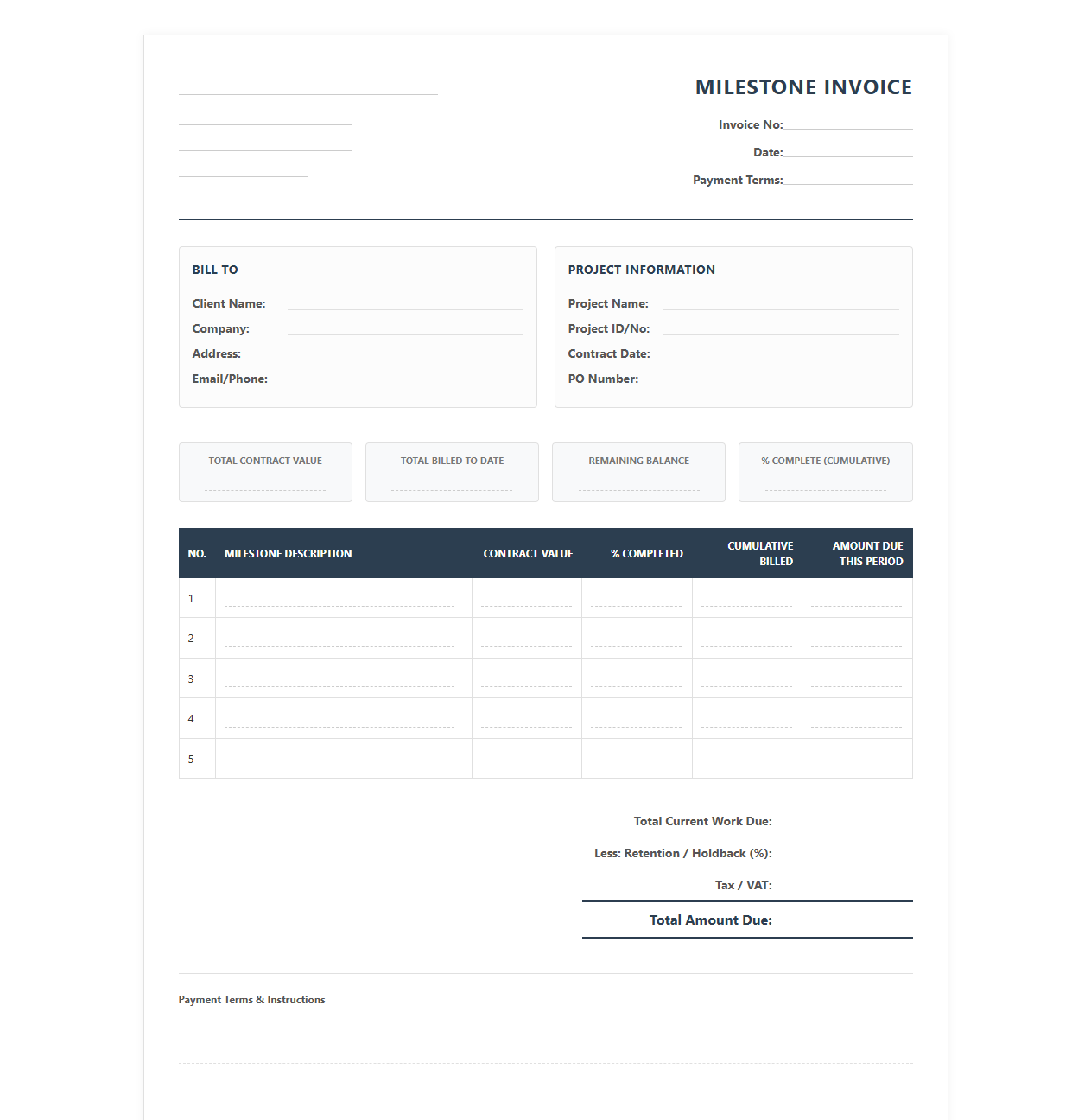 Percentage of Completion Milestone Invoice