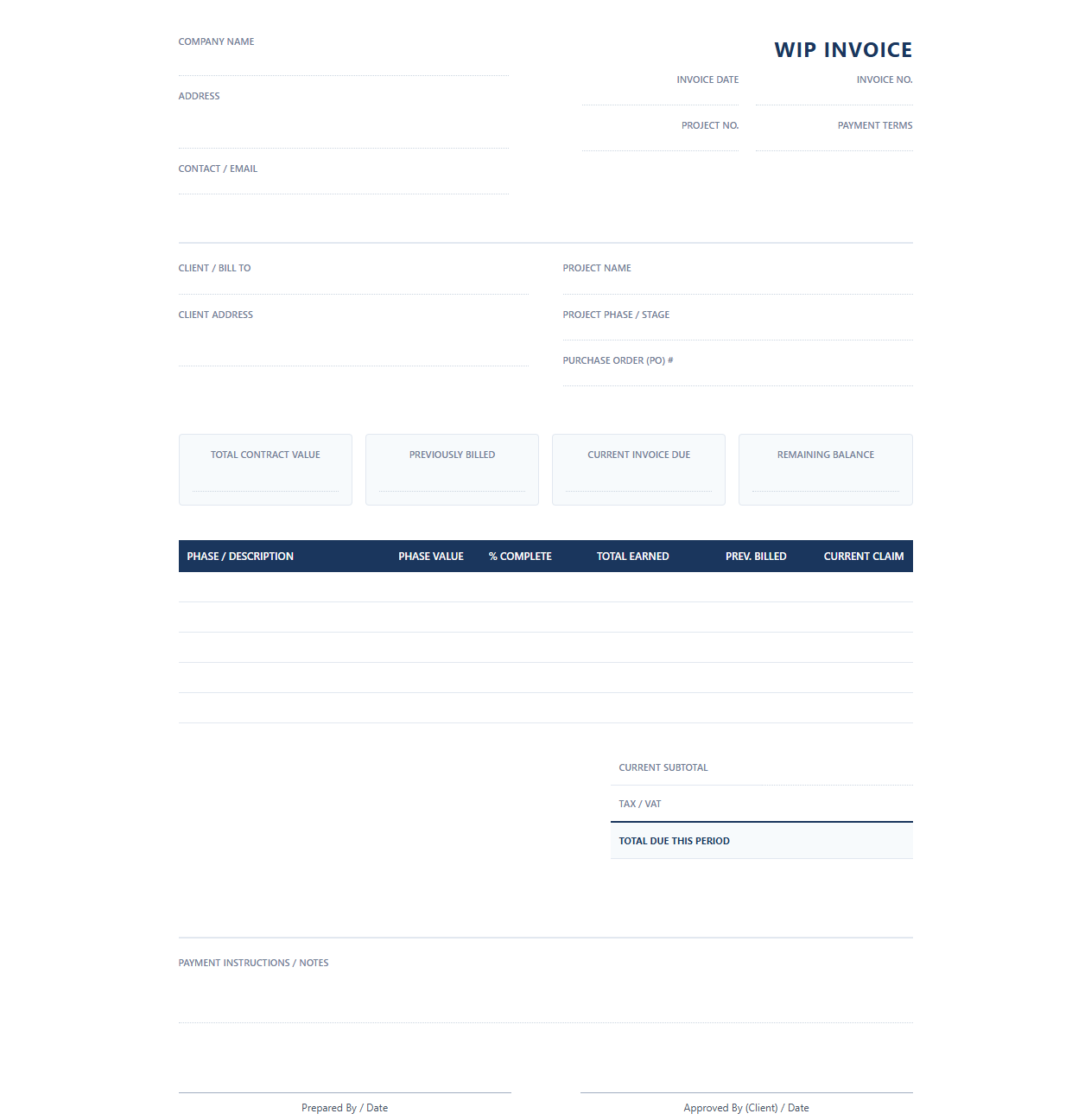 Phase-Based Work in Progress Invoice Template