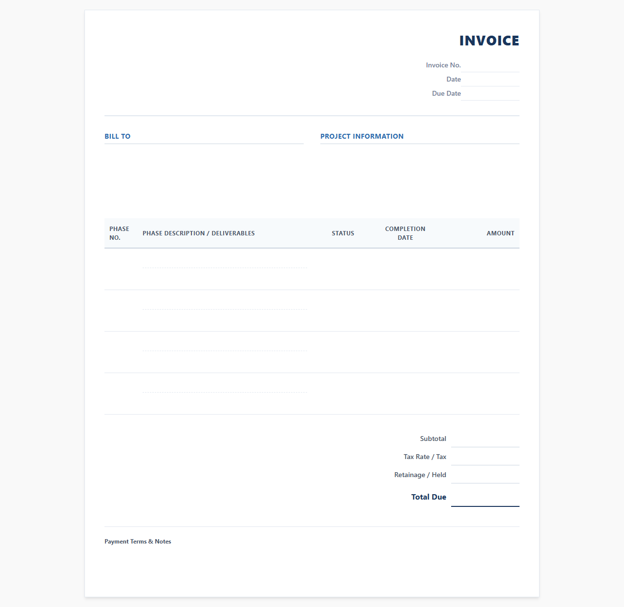 Phased Project Delivery Invoice Template