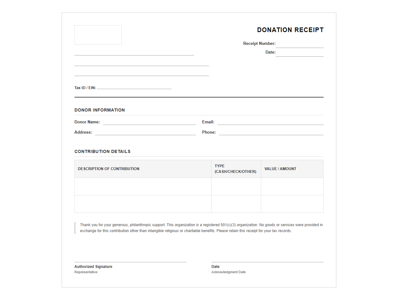 Philanthropic Contribution Receipt Form