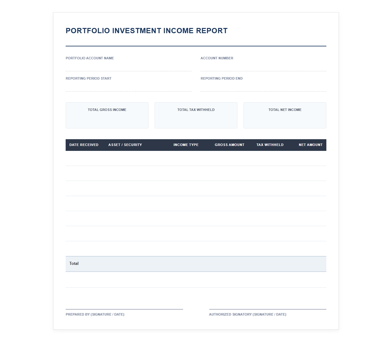 Portfolio Investment Income Report Template