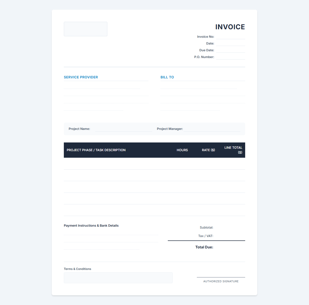 Professional Project Management Services Billing Template