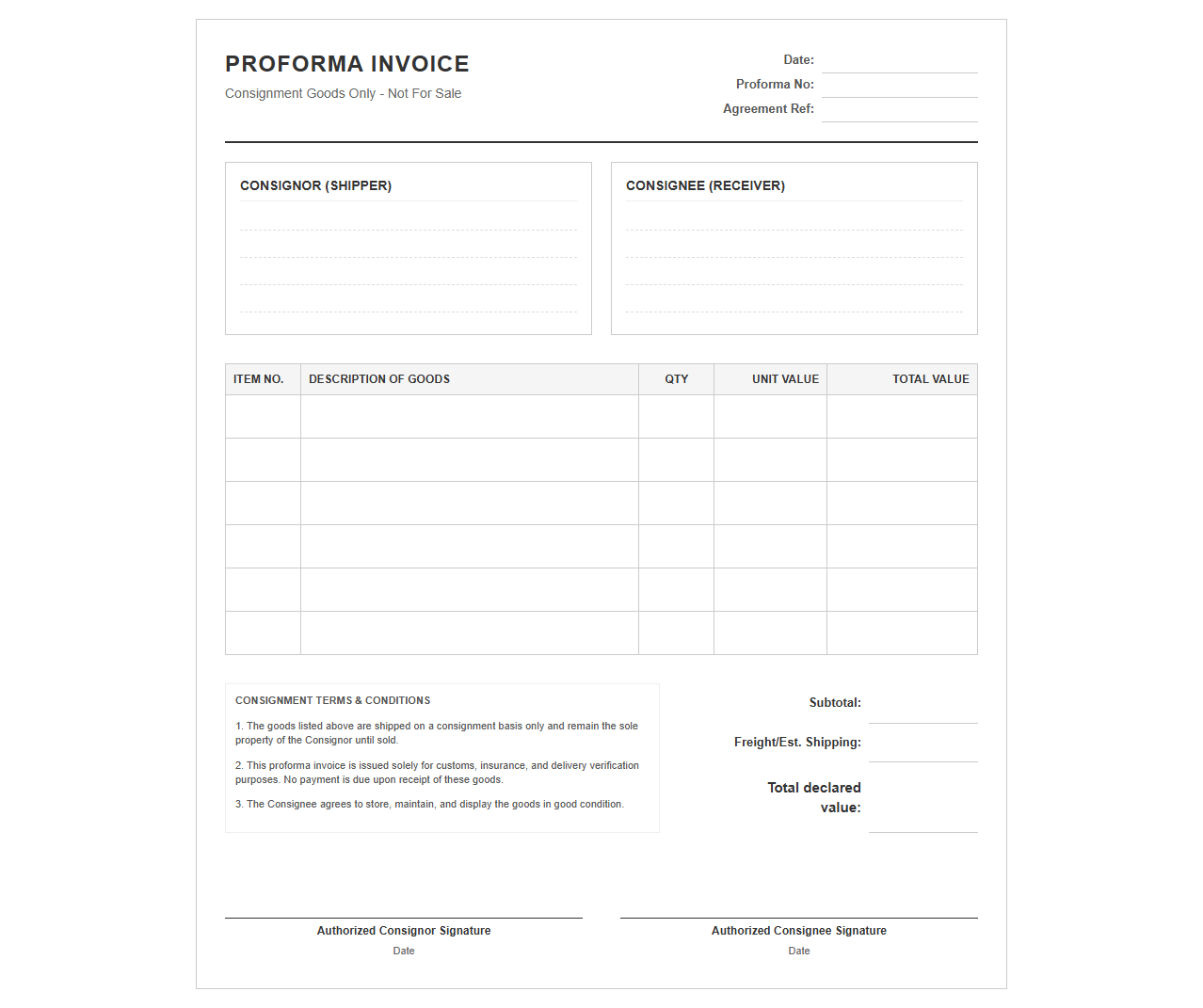 Proforma Consignment Delivery Invoice Template