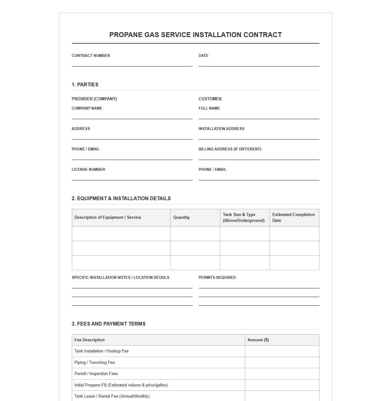 Propane Gas Service Installation Contract
